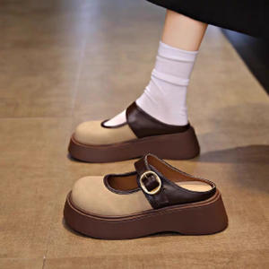 Birkenstocks ฤดูใบไม้ผลิ2025สำหรับผู้หญิงใหม่ครึ่งเปิดนิ้วเท้าครึ่งลื่นบนรองเท้าหนารอบนิ้วเท้าความสูงขี้เกียจเพิ่มขึ้น - Product Image 6