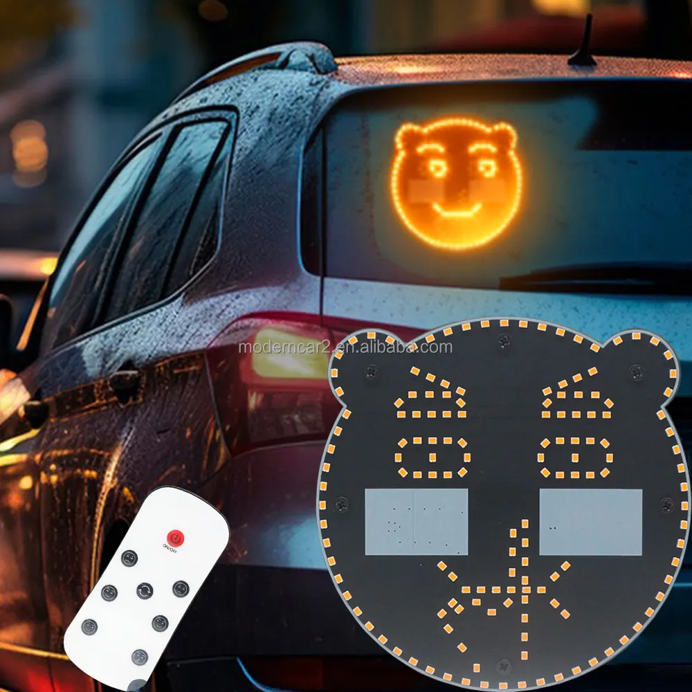 LED araba komik ayı yüz emoji işık parmak işık ekran uzaktan kumanda arka pencere araba çok fonksiyonlu uyarı hatırlatma işık