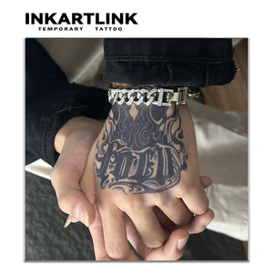 INKARTLINK Pegatina de <span class=keywords><strong>tatuaje</strong></span> de cuerno de diablo, letra gótica, tótem de llama, herbal, semipermanente de 15 días, arte corporal para la parte posterior de la mano, al por mayor - Product Image 2