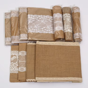 Precio al por mayor Camino de mesa de arpillera natural con encaje Rústico Granja Yute Hessian Mantel para la decoración del banquete de boda - Product Image 1