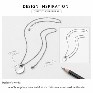 Collier pendentif en acier inoxydable, couleur argent, forme de cœur, chaîne minimaliste, 750 mm + 50 mm réglable, bijoux unisexes - Product Image 2