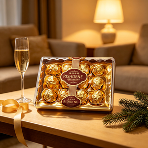 Ensemble de chocolats à la truffe fourrés aux noisettes, emballés dans un coffret doré haut de gamme, RISHDENE, élégante boîte cadeau transparente - Product Image 5