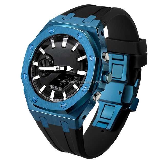 Sky Blue Luxury Modified Ga-2100 Silicone Metal Replacement Case Silicone Watch Strap for Casiaok G Shock Ga2100 Ga 2100 Bands