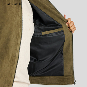 Men Faux Suede Jacket Vintage Zip Up Turn <b>Down</b> Collar Casual Short Coat Autumn Winter Outerwear - Product Image 4