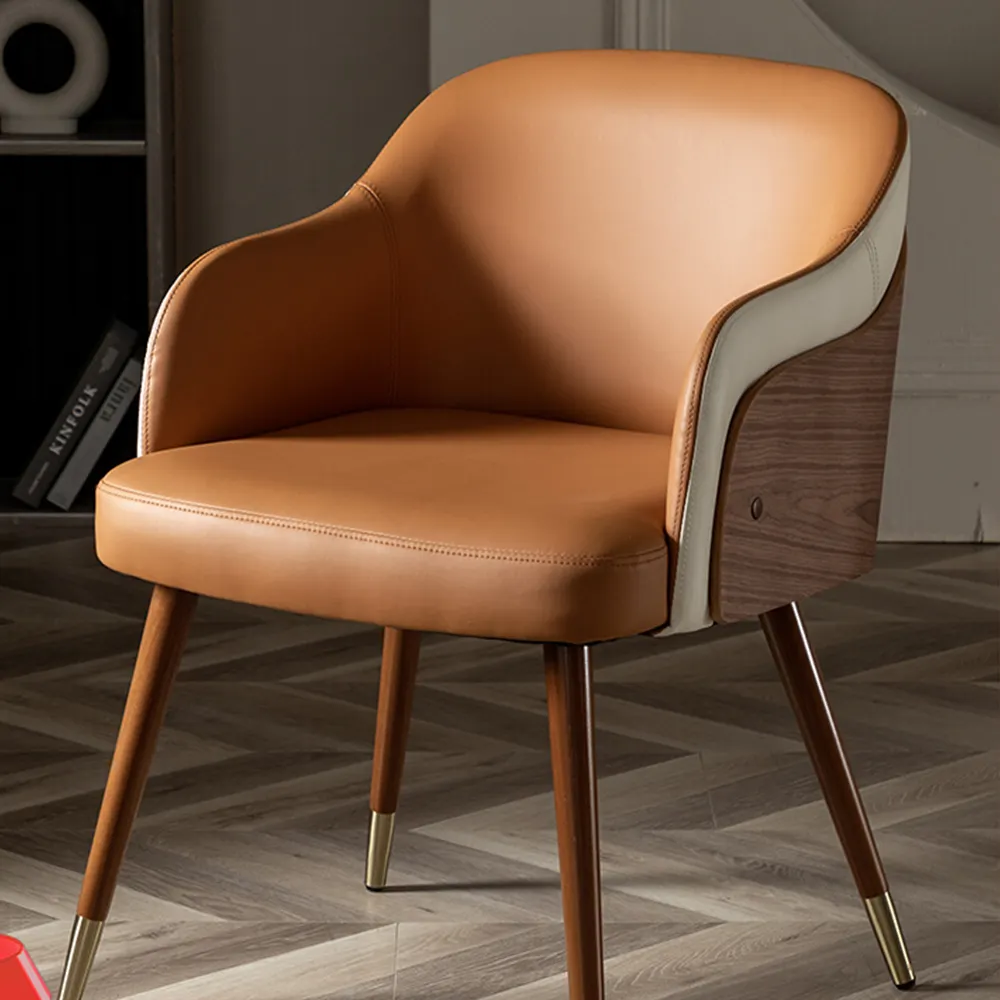 Mobília moderna do restaurante madeira maciça couro jantar cadeira noz cor jantando cadeiras para restaurante e jantar