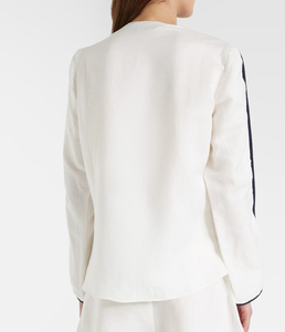 <span class=keywords><strong>Camicia</strong></span> Casual di Lusso per <span class=keywords><strong>Donna</strong></span>, Manica Lunga, Scollo a V Profondo, Allacciatura Frontale, Top Leggero in <span class=keywords><strong>Misto</strong></span> <span class=keywords><strong>Lino</strong></span> Bianco - Product Image 2