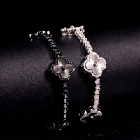 Pulsera de plata de ley 925 con trébol de cuatro hojas y moissanita, pulsera de cadena con trébol de diamantes, joyería fina para mujer