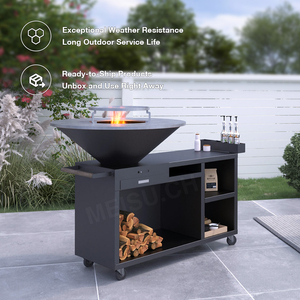 Parrilla de Carbón para Exteriores MEISU.CH, Barbacoa Grande de Acero Corten Resistente a la Oxidación con Almacenamiento de Leña WS-TB-900 - Product Image 2