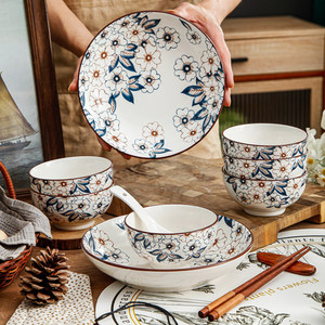 Service de vaisselle en céramique <span class=keywords><strong>japonaise</strong></span> pour restaurant, compatible micro-ondes, motif végétal, comprenant bol à riz, bol vapeur et <span class=keywords><strong>assiette</strong></span> combinée - Product Image 2