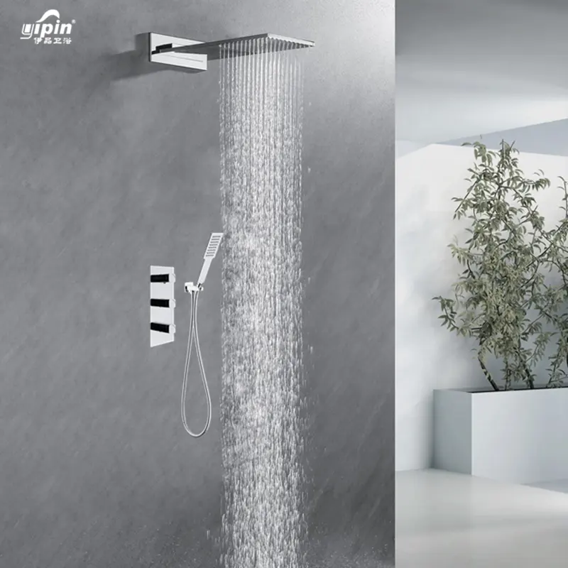 Modern design ware deck mounted In-Wall concealed Shower set black gold shower faucets rainfall waterfall rain shower set