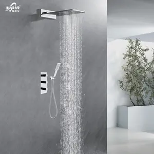 Conjunto de chuveiro escondido de parede para deck de design moderno torneiras de chuveiro preto ouro chuva cachoeira conjunto de chuveiro chuva