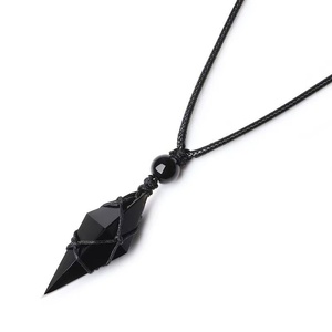Pendentif hexagonal en obsidienne naturelle originale, collier ciel étoilé pour homme et femme, tendance, <span class=keywords><strong>personnalisé</strong></span>, pour <span class=keywords><strong>couple</strong></span>, livraison gratuite d'usine - Product Image 3
