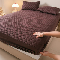 Protège-Matelas Drap-Housse Respirant Brossé Matelassé Épais Imperméable Couleur Unie ou Mélangée pour Chambre Polyester