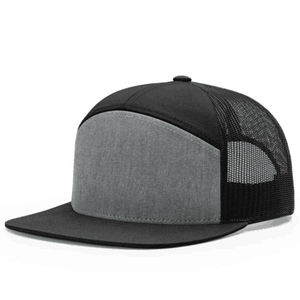 Custom 7-Panel de alto perfil Trucker Hats Logo Aceptable Flat Brim Mesh Snapback Gorra de Béisbol 2017 - Product Image 3