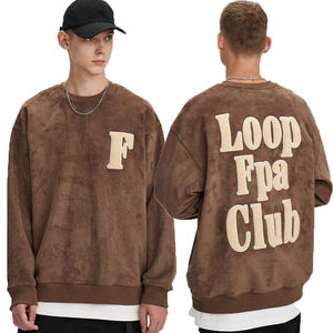 Pull à col rond en coton éponge à lettres, surdimensionné, uni, streetwear, pour couple, épaules tombantes, automne, vente en gros - Product Image 1