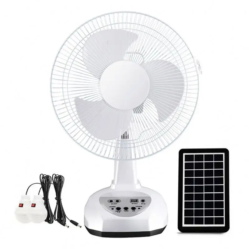 12 Inch 2 Speed, Setting 3W 9V High Efficiency Panel Oscillating Head Rechargeable Desktop Solar Fan with LED Light/