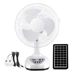 12 Inch 2 Speed, Setting 3W 9V High Efficiency Panel Oscillating Head Rechargeable Desktop Solar Fan with LED Light/