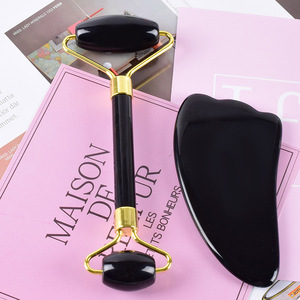 Soins De <strong>la</strong> peau Noire en Pierre Naturelle Noir Obsidienne pierre Galet en pierre En Forme De <strong>Plume</strong> Gua Sha Ensemble - Product Image 2
