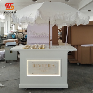 SMOOTH Wedding Birthday Party Cake Dessert Display <b>Foldable</b> Movable PVC Wood White Candy <b>Cart</b> With Umbrella - Product Image 6