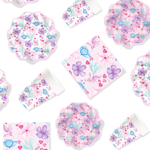 DAMAI New Customized Flower Theme <b>Disposable</b> Paper Plate Napkin Paper <b>Tablecloth</b> with Floral Tableware Set for Wedding - Product Image 4
