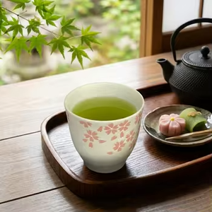 Tasses à thé en céramique bleue Sakura, symbole japonais emblématique, compatibles lave-vaisselle, pour thé vert, vente en gros - Product Image 5