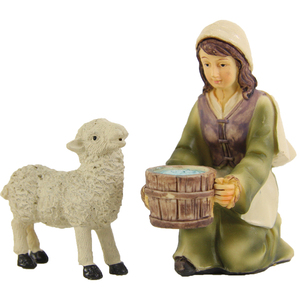 Christmas Nativity Figures Maid with <b>Sheep</b> Polyresin Painted <b>Ornament</b> 8cm Figures (9006935276688) - Product Image 1