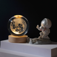 Lampe d'ambiance en cristal de verre avec boule de cristal, décoration de table créative en forme de soleil sculpté en 3D, base lumineuse