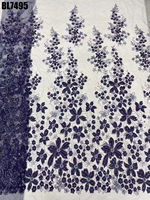 Nouveau design, dentelle française brodée à la main en maille jacquard élégante de haute qualité, ornée de perles et de paillettes, tissu résistant à l'eau pour filles