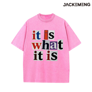 T-shirt in cotone oversize lavato con stampa 'Is What IT Is', stile retrò streetwear, per uso quotidiano casual, maglietta, magazzino USA, vendita all'ingrosso - Product Image 5