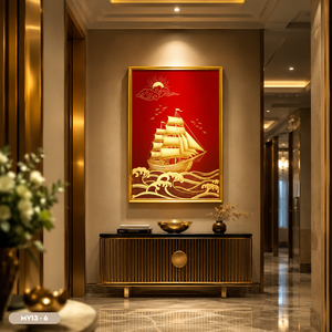 Handcrafted Gold Leaf Embossed Wall Painting Wall Art Saidboat Design Vietnam Manufacturer OEM ODM Model MV13-6 Size 40x60cm - Product Image 3