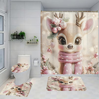 Ensemble de rideaux de douche 4 pièces avec crochets, tissu imperméable, accessoires de salle de bain, comprenant un tapis de bain, un couvre-couvercle de toilette et des tapis antidérapants