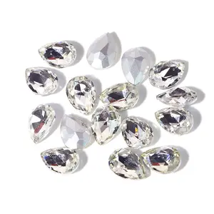 Teardrop Glass Stones Silver Rhinestones Clear Crystal Sew On Rhinestones