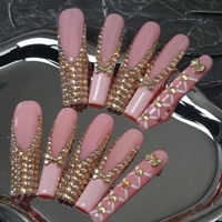 Prix d'usine, vente en gros : Faux ongles à presser faits main, couvrance totale, forme bec de canard long, en acrylique de luxe, motif étoile et papillon