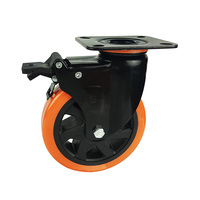 Roulettes Huarui en promotion, 4, 5, 6, 8 pouces, moyennes et robustes, en PU orange, pivotantes et fixes, avec frein durable