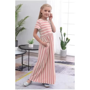 Robe longue décontractée à fleurs pour enfants plus âgés, manches courtes, col rond, avec poches latérales, coupe ample en A, robe d'été pour les vacances - Product Image 6