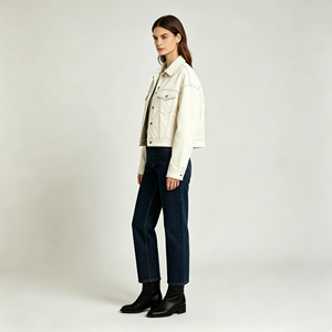 Veste en jean courte blanchie Leduo personnalisée pour femme, coupe décontractée, manches longues, style décontracté - Product Image 2