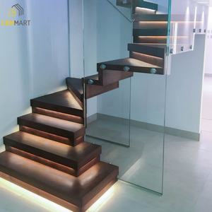 CBMMart Marches en bois entièrement couvertes au design 3D unique avec lumière LED et garde-corps en verre fixe permettant de gagner de l'espace. - Product Image 1