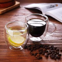 Mug à café moderne en verre borosilicate double couche avec poignée, résistant à la chaleur, transparent, isolation thermique, passe au lave-vaisselle, pour la maison