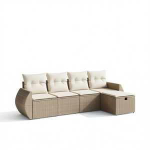 Ensemble de canapés de jardin en polyrotin beige 4 places, mobilier d'extérieur au design contemporain, structure en osier de qualité supérieure - Product Image 1
