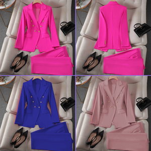 JX892 Elegante Completo da Donna a 2 Pezzi: Giacca Doppiopetto e Pantaloni a Vita Alta, Outfit Elegante da Ufficio - Product Image 4