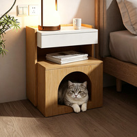 Table de chevet 2-en-1 en bois pour chat avec tiroir de rangement, idéale pour chambre à coucher et petits espaces