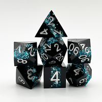 Jeu de dés DND noir avec logo personnalisé 2025, jeu complet de dés D & D à bords tranchants en or noir