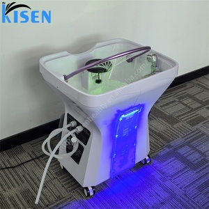 Kisen Bac à shampoing portable avec éclairage design, lavabo mobile pour soin capillaire, arche d'eau violette, petite taille, bac de lavage de cheveux surélevé, en promotion - Product Image 1