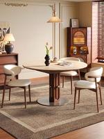 Table à manger ronde extensible en dalle de pierre de style vintage, style Bauhaus, minimaliste, en bois massif, 6 places, pour les petites maisons
