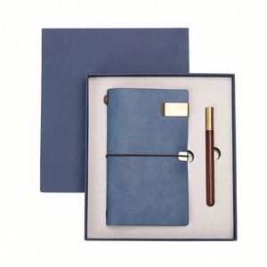 A6 Mahogany Pen <b>Set</b> Hand Ledger 2-Piece School <b>Notebook</b> Gift Box Strap Travel Diary Emboss Logo Graduation Christmas Back School - Product Image 2