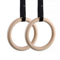 Juego de Anillas de Gimnasia Ajustables de Madera, Antideslizantes, para Ejercicios de Dominadas, Anillas Portátiles para Entrenamiento Físico con Correas de Mosquetón