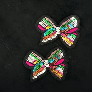 Highly Saturated <b>Rainbow</b> <b>Sequin</b> Embroidery Multi-Color Combination Bowknot Custom Embroidered Label for Bag and Hat - Product Image 2