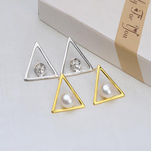 Boucles d'oreilles triangulaires en argent S925 Wenchi avec incrustation de perles personnalisées, accessoires DIY simples, support vide, Chine 16145 - Product Image 1