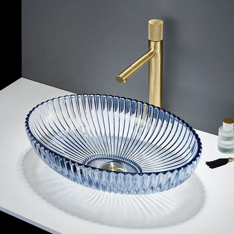 New arrivals lavabo glass luxury cristal bathroom vanity bowl color glass basin wash basin glass wastafel basin sink