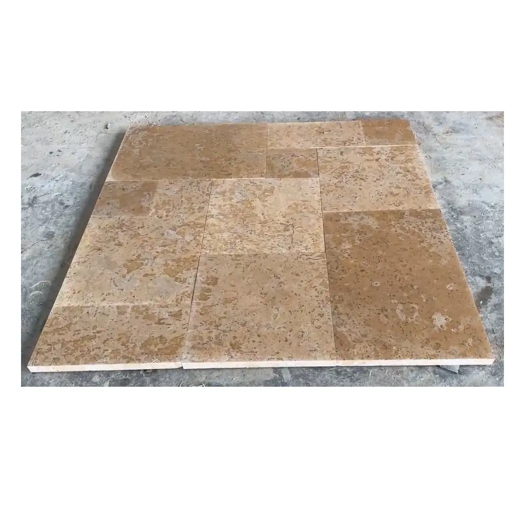 Dekoratif alami 30mm warna kuning krem Travertine Perancis pola Land Scape Pavers ubin eksterior 30mm